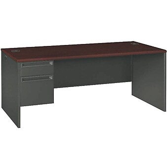 HON® 38000 Series Left Pedestal Desk 72"W, Mahogany/Charcoal, 29 1/2"H x 72"W x 36"D