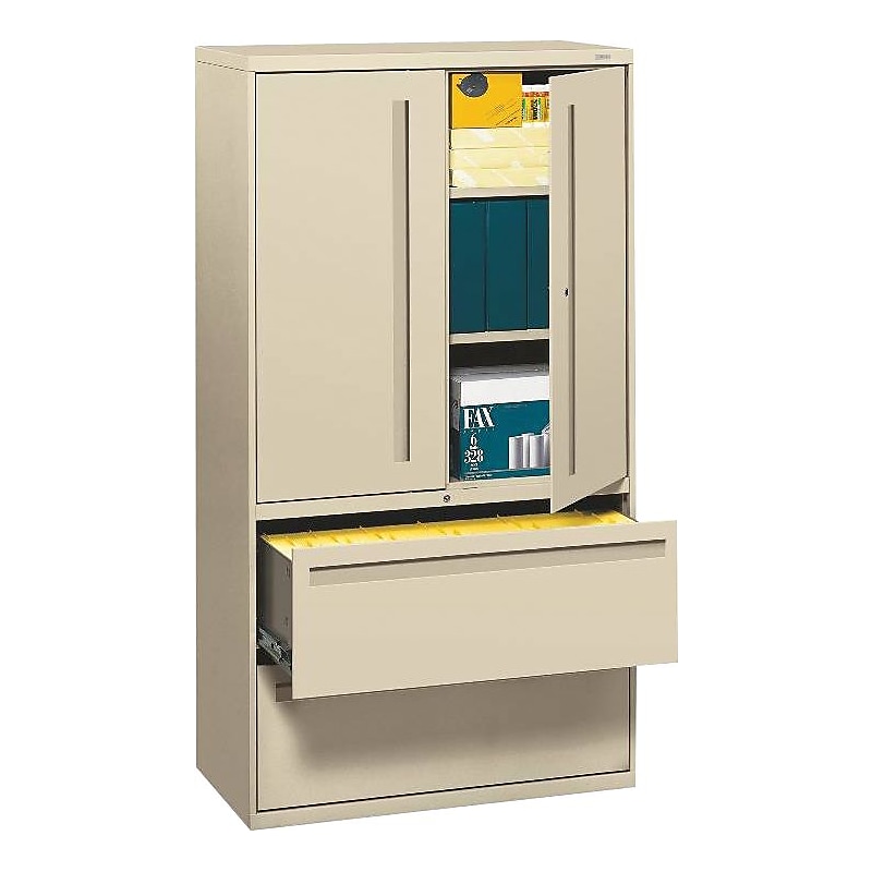 HON 700 Series 2 Drawer Lateral File Cabinet w/Roll-Out & Posting Shelves, Putty, Letter/Legal, 36"W (HON785LSL) image 1