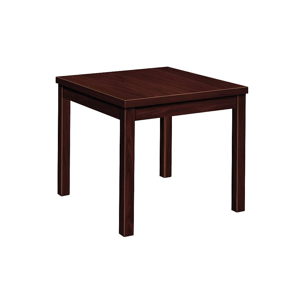 Small wood table with mahogany finish viewed from front-left