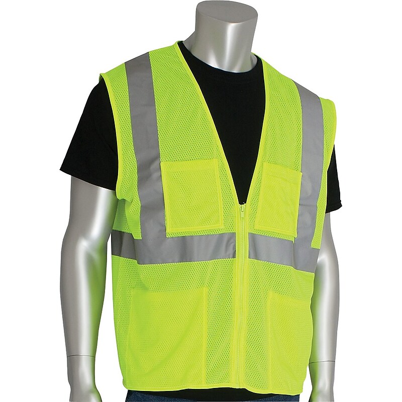 Protective Industrial Products High Visibility Sleeveless Safety Vest, ANSI Class R2, Lime Yellow, 5XL (302-MVGZ4PLY-5X) image 1