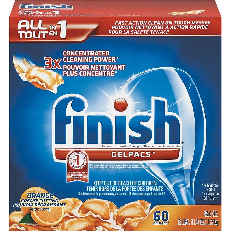 Finish Dishwasher Detergent Pacs, Orange, 60 Pacs (RAC81181) image 1