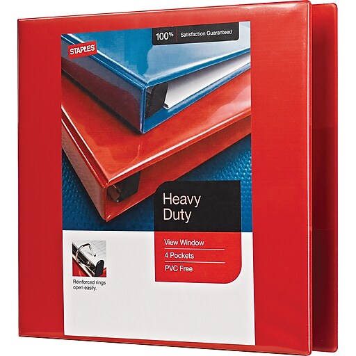 3" Staples® HeavyDuty View Binders with DRings, Red Staples