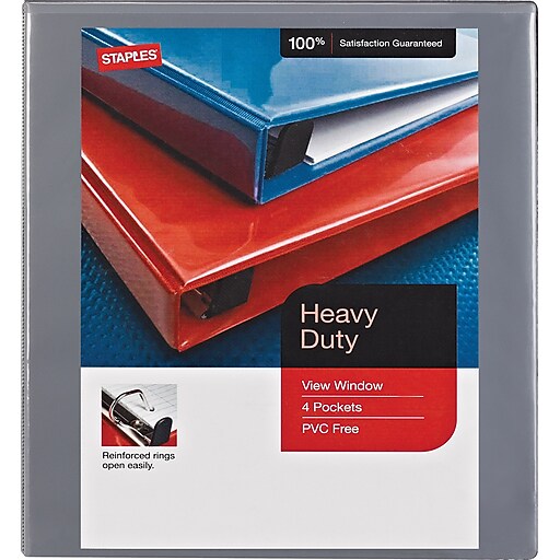1/2" Staples® HeavyDuty View Binder with DRings, Gray Staples