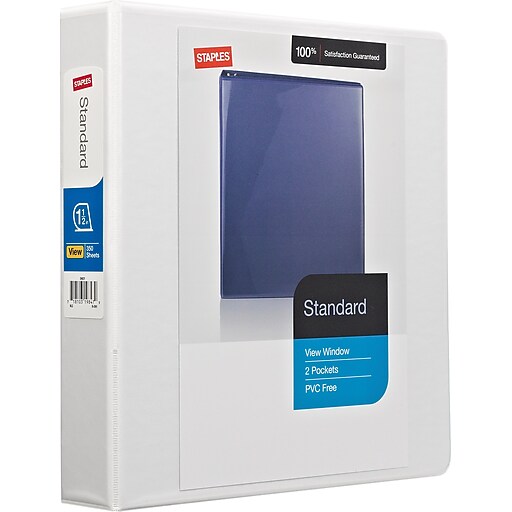 11/2" Staples® Standard View Binder with DRings, White Staples