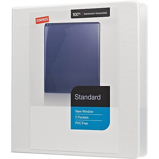 11/2" Staples® Standard View Binder with DRings, White Staples