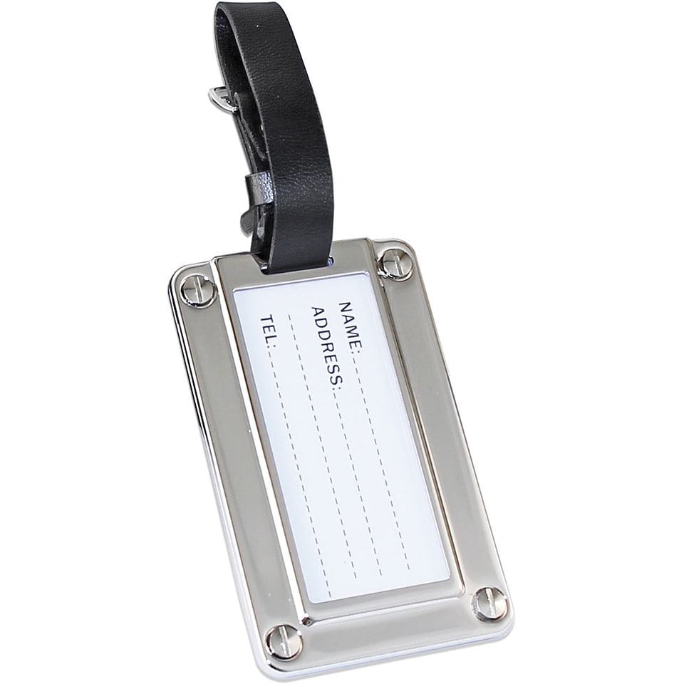 Natico Luggage Tag With Leather Strap, Silver