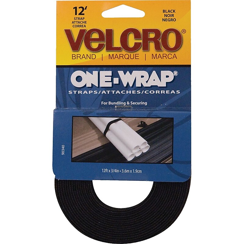 Velcro One Wrap 0.75 x 144" Hook and Loop Fastener Straps, Black (VEK90340) image 1