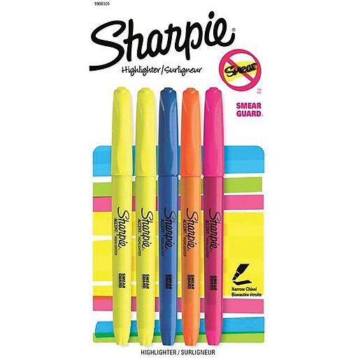 Sharpie Stick Highlighter, Chisel Tip, Assorted Colors, 5/Pack (1908101