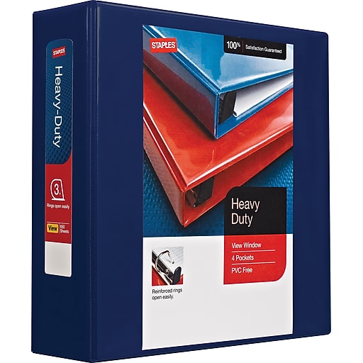 Staples HeavyDuty 3Inch Slant D 3Ring View Binder, Blue (24691US