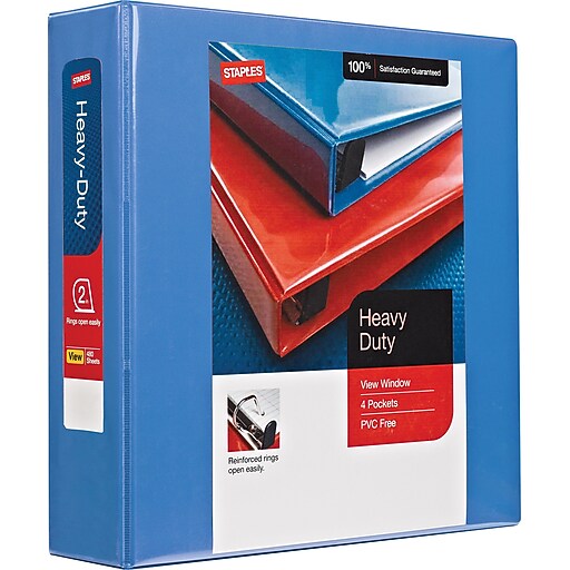 Staples Heavy Duty 2" 3Ring View Binder with DRings and Four Interior Pockets, Periwinkle