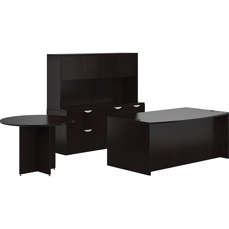 Offices To Go Superior Laminate Front Desk Shell w/Storage; Pedestal/Table, Espresso, 29.5"-65"x71"-161"x111" image 1