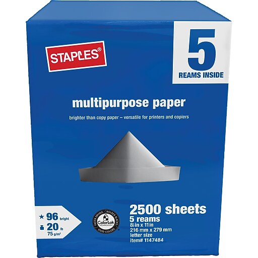 Staples® Multipurpose Paper, 8 1/2" x 11", 5 Ream Case Staples