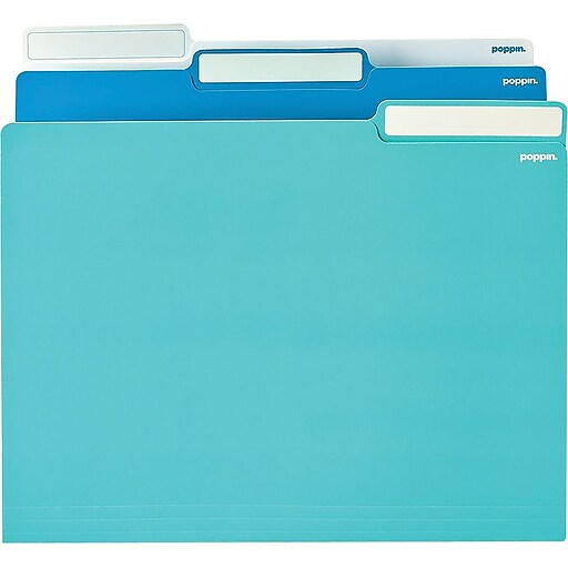 Poppin White/Pool Blue/Aqua Letter File Folders, 24/Pack Staples