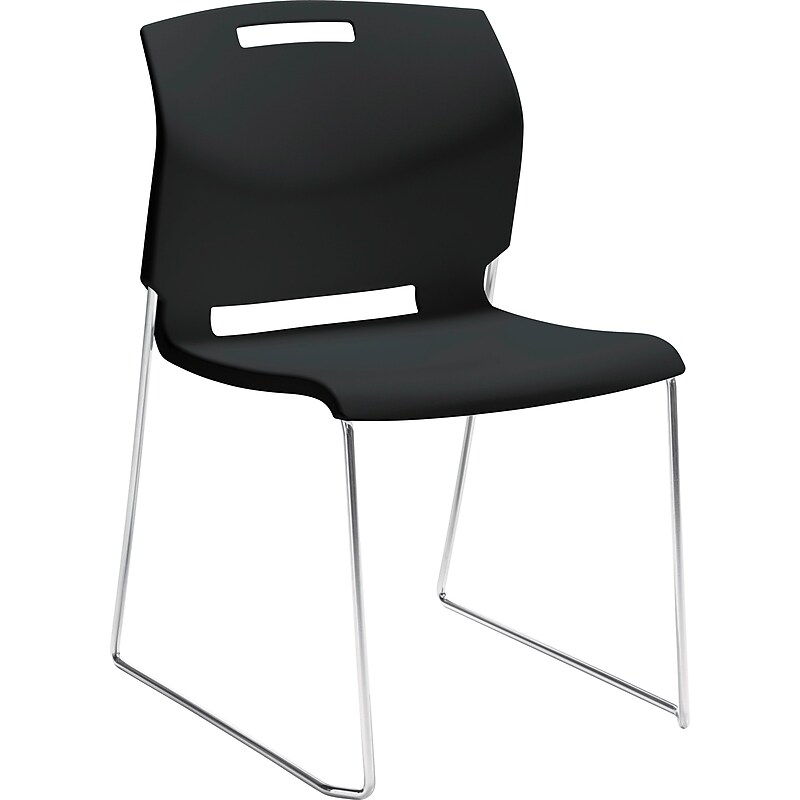Global Popcorn Plastic Stack Chair without Arms, Asphalt Black, 4/Ct (TD6711-BLK) image 1