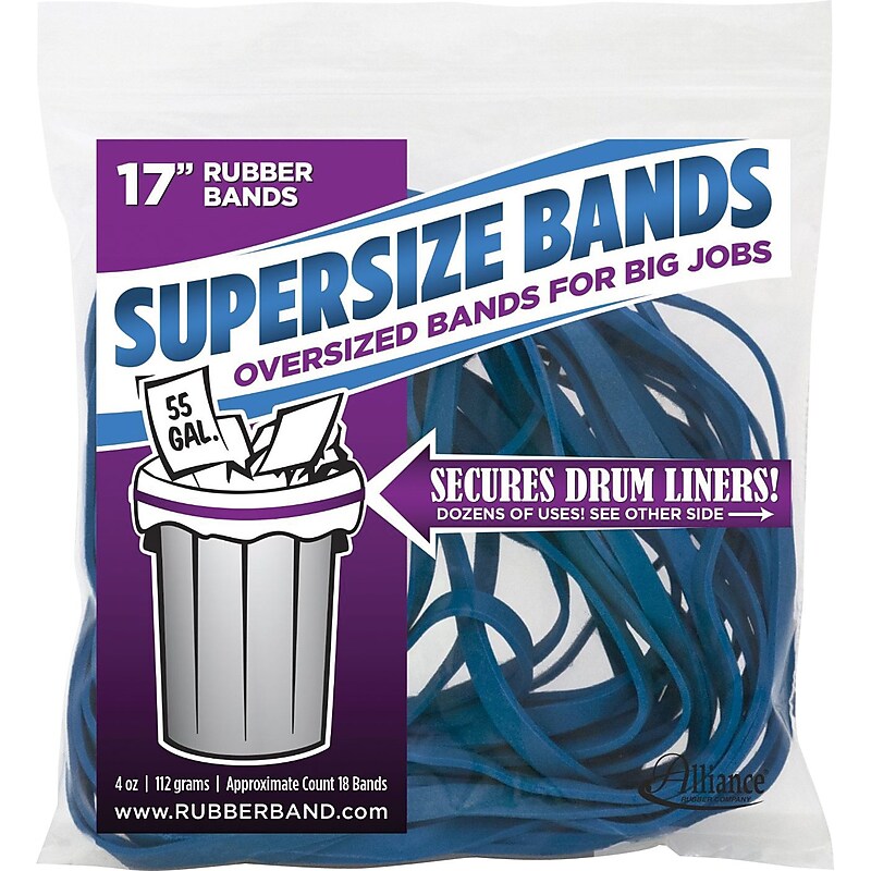 Alliance Rubber Company SuperSize Rubber Bands, 17" x 0.25", Blue, 12/Pack, 4 oz. Resealable Bag (08995) image 1