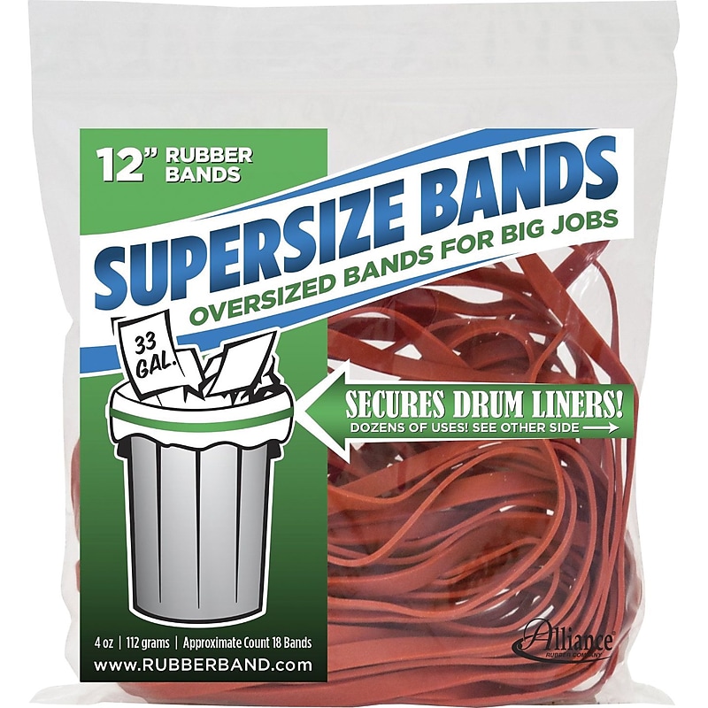 Alliance Rubber Company SuperSize Rubber Bands,, 12" x 0.25", Red, 18/Pack, 4 oz. Resealable Bag (08994) image 1