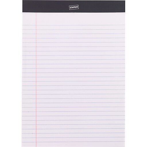 Staples Perforated Note Pads, Wide/Letter Ruled, White, 8 1/2" x 11 3/4