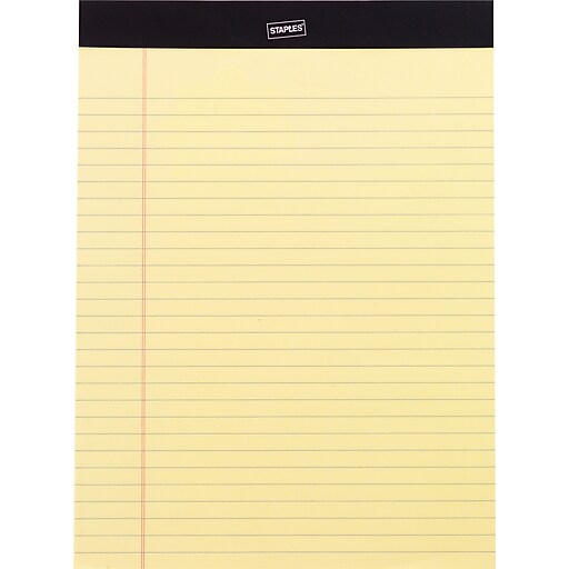 Staples Perforated Note Pads, Wide/Letter Ruled, Yellow, 81/2" x 113/