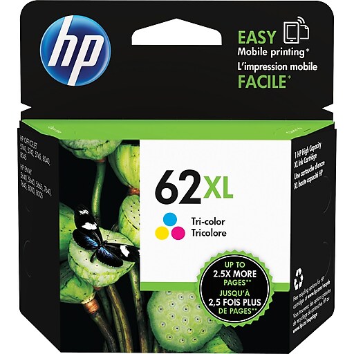HP 62XL TriColor High Yield Ink Cartridge (C2P07AN140), print up to