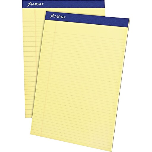 Ampad Notepads, 8.5" x 11.75", Narrow Ruled, Canary, 50 Sheets/Pad, 12 Pads/Pack (TOP 20222