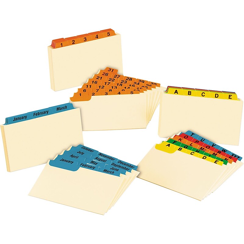 Oxford Laminated Index Card Guides, Monthly, 1/3 Tab, Manila, 3 x 5, 12/Set image 1