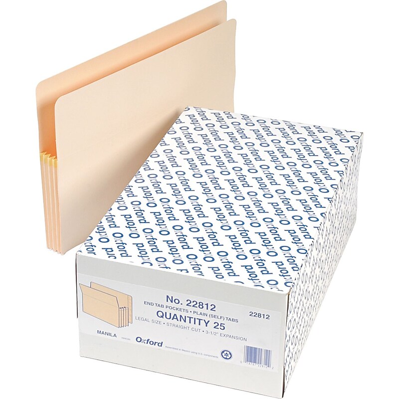Pendaflex 10% Recycled Reinforced File Pocket, 3 1/2" Expansion, Legal Size, Manila, 25/Box (22812) image 1
