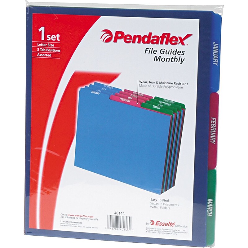 Pendaflex File Guide, 3-Tab, Letter Size, Blue/Magenta/Green, Dozen (PFX 40144) image 1