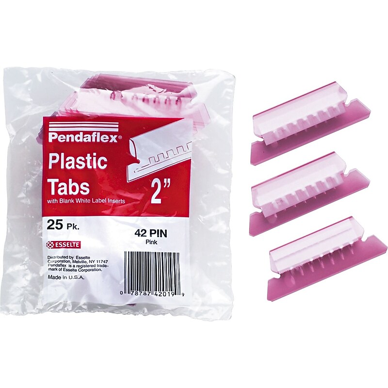 Pendaflex Hanging File Folder Tabs, 1/5 Tab, Two Inch, Pink Tab/White Insert, 25/Pack image 1