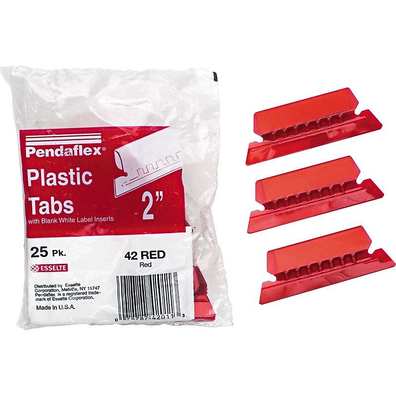 Pendaflex Hanging Folder Tab, 2" x 0.75", Red, 25/Pack (PFX 42 RED) image 1