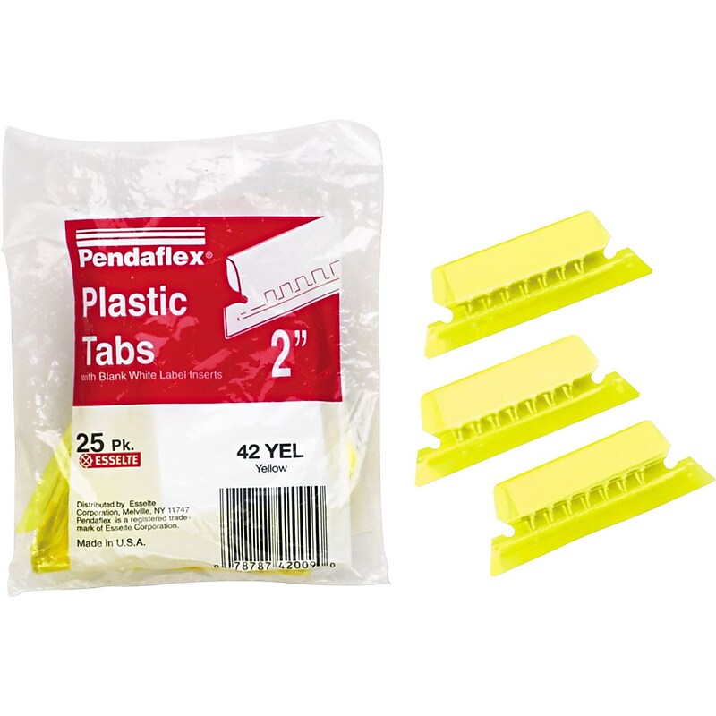 Pendaflex Hanging Folder Tab, 2" x 0.75", Yellow, 25/Pack (PFX 42 YEL) image 1