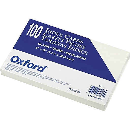 Oxford Unruled Index Cards, 5 x 8, White, 100/Pack | Staples