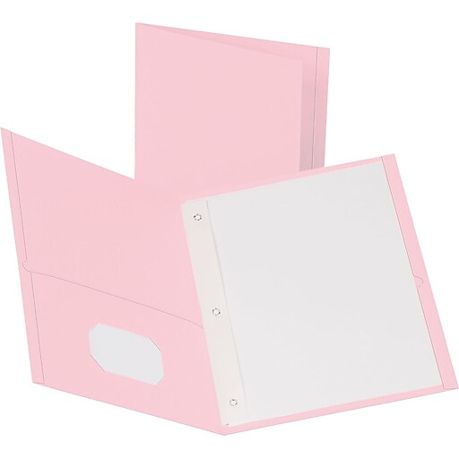 Oxford 2 Pocket Folders with Fasteners, Pink, 25/Box (57768EE) Staples