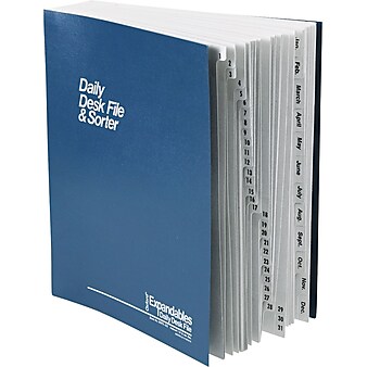 Pendaflex Heavy Duty Expandable Desk File, 1-31/Jan-Dec Index, Letter Size, Pressboard, Black/Blue