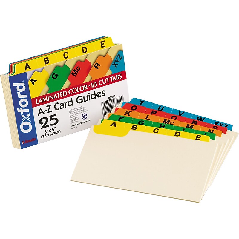 Oxford Laminated Alpha Index Card Guides, 3" x 5" , Manila, 25/Set (OXF03514) image 1