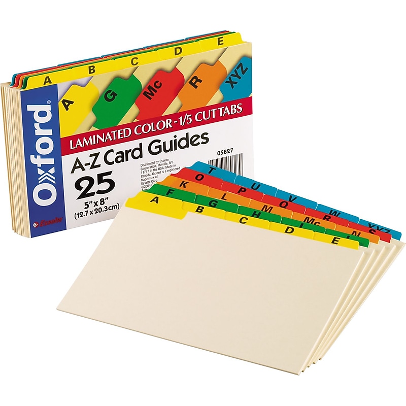 Oxford Laminated Tab Alpha Index Card Guides, 5 x 8, Manila, 25/Set (OFX05827) image 1