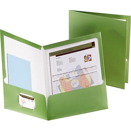 Oxford TwoPocket Laminated Folder, 100Sheet Capacity, Metallic Green, 25/Box (OXF504560) at