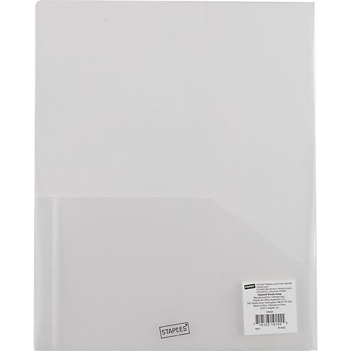 Report Cover with 2 Pockets, Plastic, Clear Staples