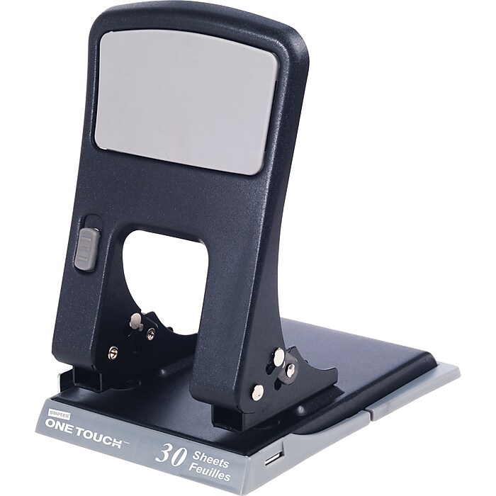 Staples One-Touch 2-Hole Punch, 30 Sheet Capacity, Gray/Black