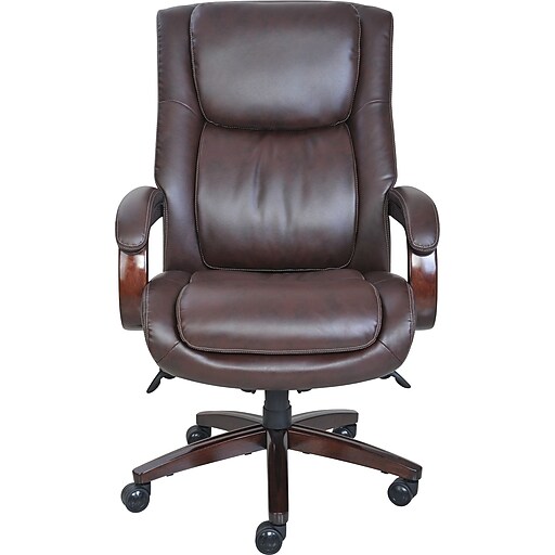 LaZBoy Winston Leather Executive Office Chair, Fixed Arms, Brown