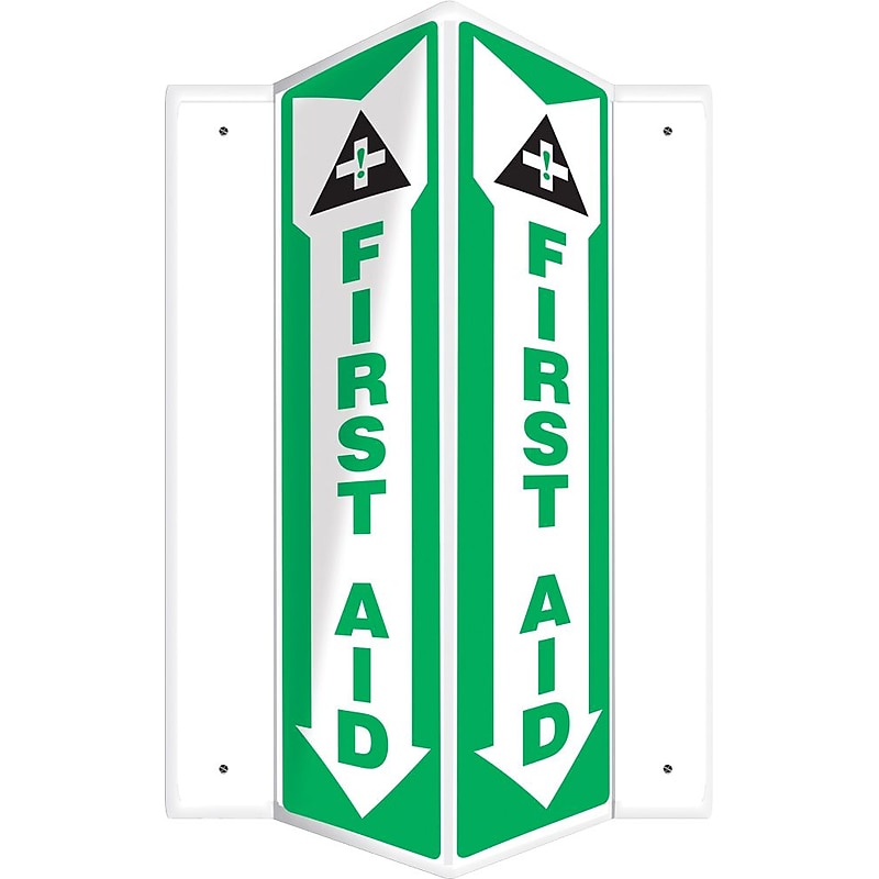 Accuform First Aid Projection Sign, Green/White, 18"H x 4"W (PSP368) image 1