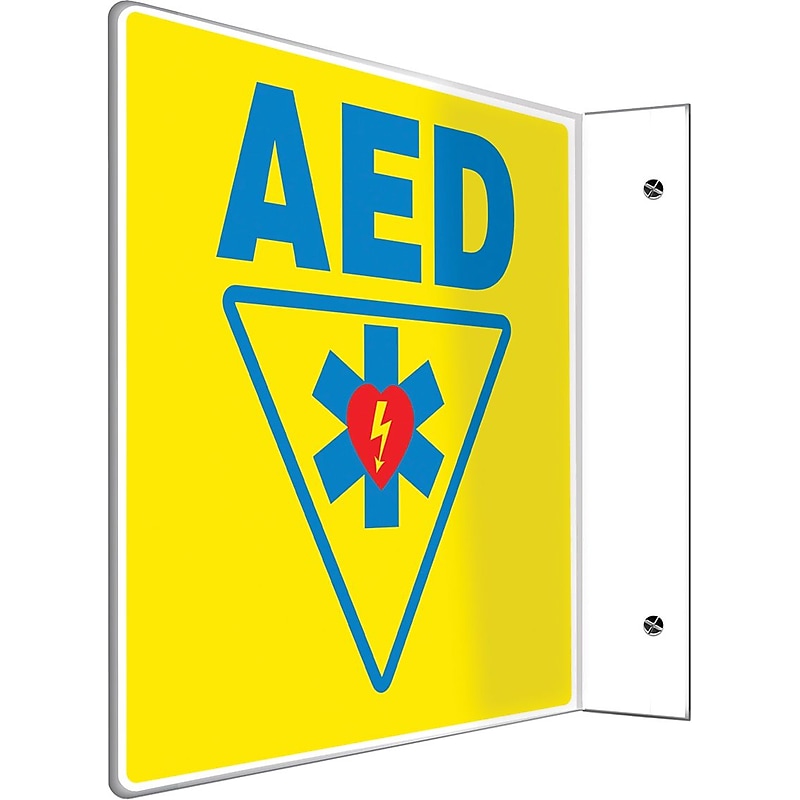 Accuform AED Projection Sign, Blue/Yellow, 8"H x 8"W (PSP703) image 1