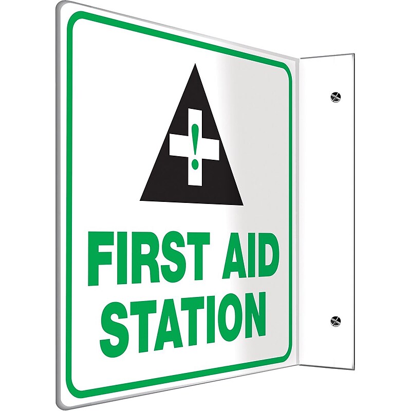 Accuform First Aid Station Projection Sign, Green/Black/White, 8"H x 8"W (PSP723) image 1