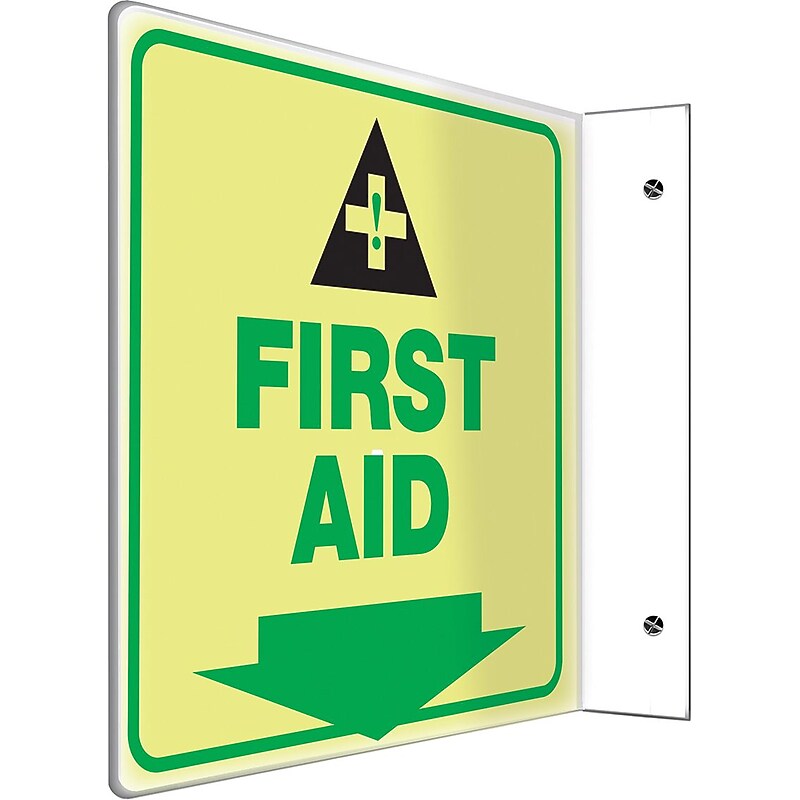 Accuform First Aid Projection Sign, Green/Black/Yellow, 8"H x 8"W (PSP976) image 1