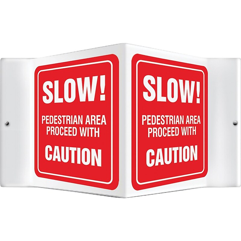 Accuform Slow! Pedestrian Area Proceed With Caution Projection Sign, White/Red, 6"H x 5"W (PSP136) image 1