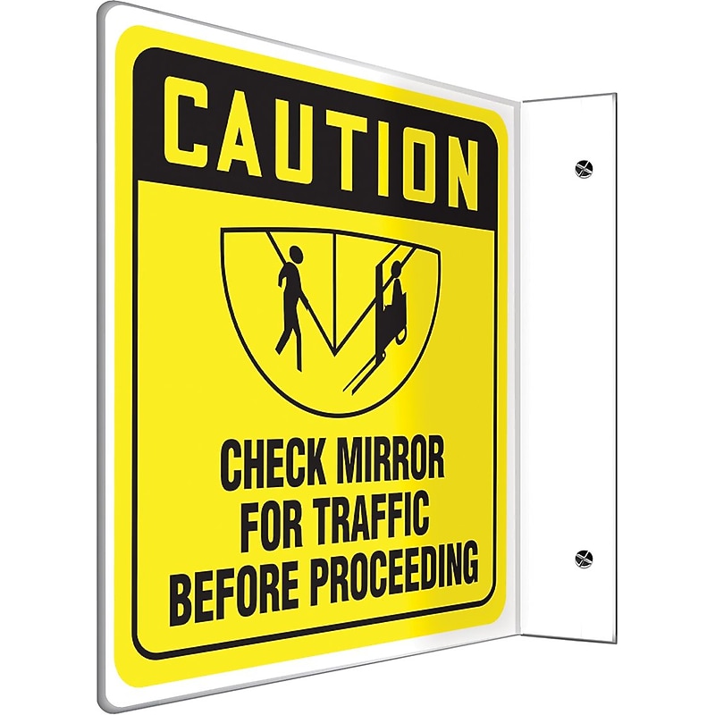 Accuform Check Mirror For Traffic Before Proceeding Projection Sign, Black/Yellow, 8"H x 8"W (PSP245) image 1