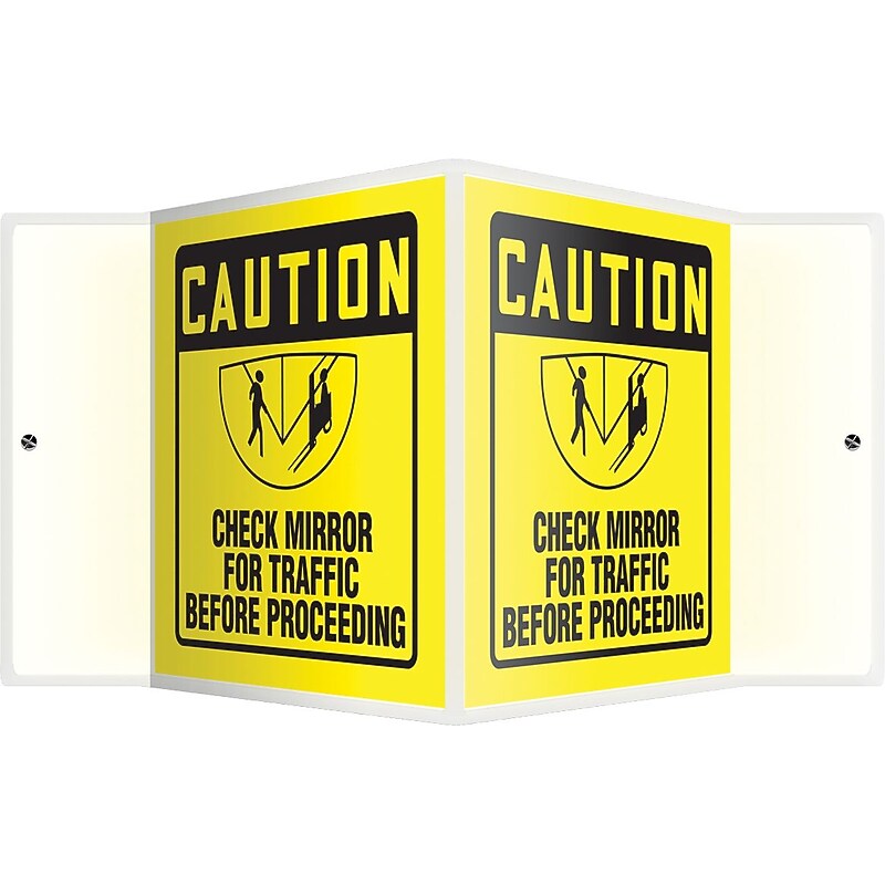 Accuform Check Mirror For Traffic Before Proceeding Projection Sign, Black/Yellow, 6"H x 5"W (PSP134) image 1