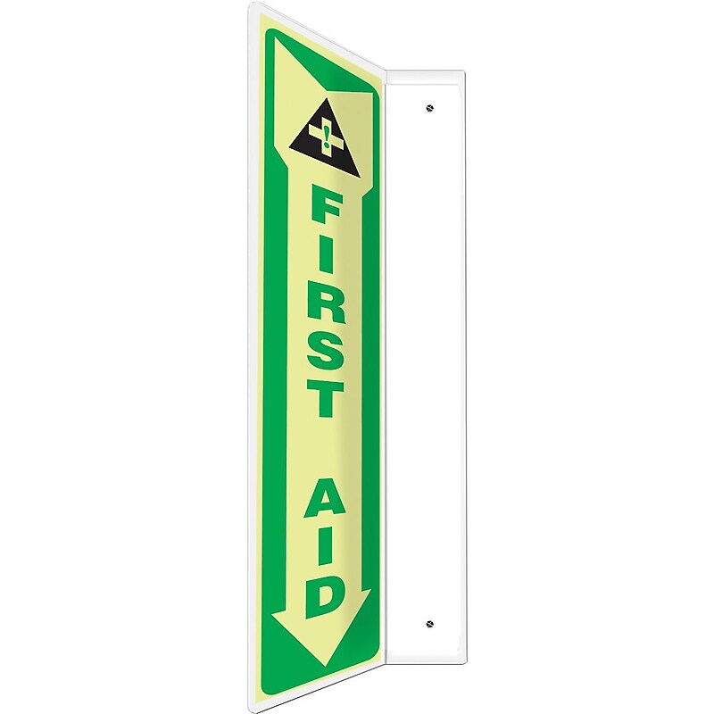 Accuform First Aid Projection Sign, Green/White, 18"H x 4"W (PSP918) image 1