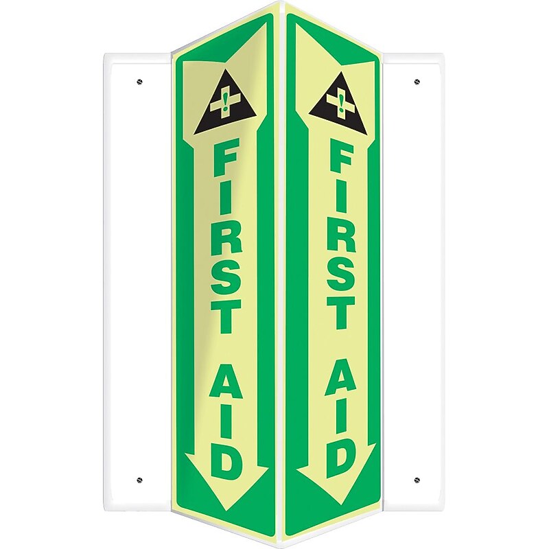 Accuform First Aid Projection Sign, Green/White, 18"H x 4"W (PSP807) image 1