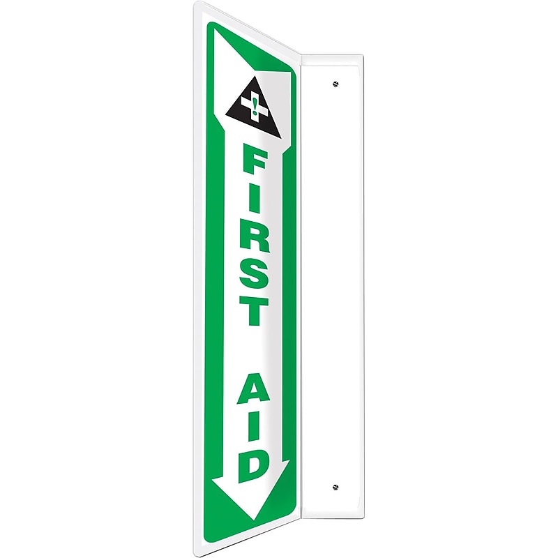 Accuform First Aid Projection Sign, Green/White, 18"H x 4"W (PSP436) image 1