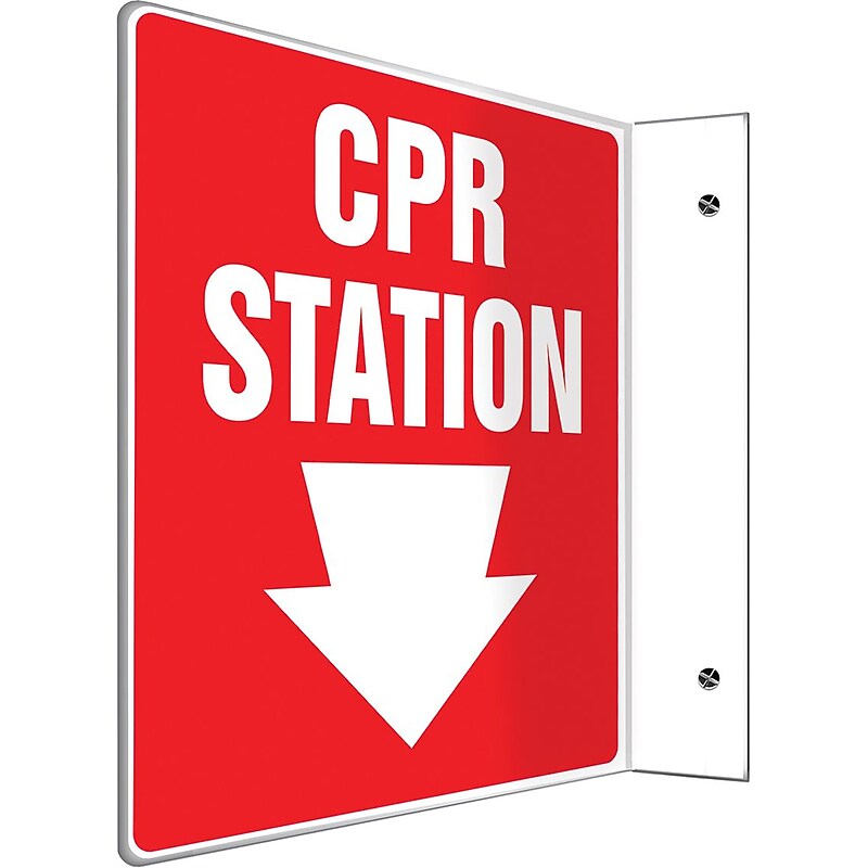 Accuform CPR Station Projection Sign, White/Red, 8"H x 8"W (PSP711) image 1